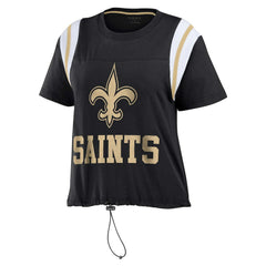 New Orleans Saints WEAR by Erin Andrews Women's Cinched Colorblock T-Shirt - Black for sale