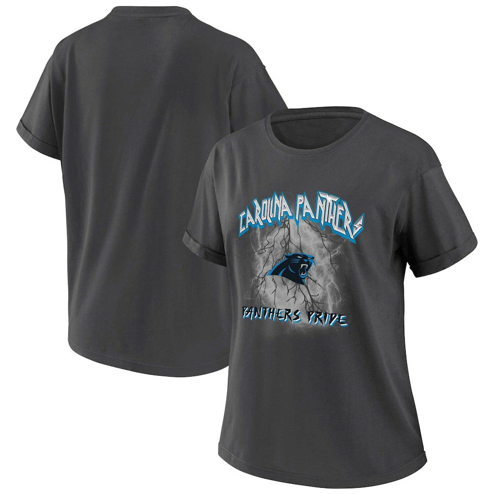Carolina Panthers WEAR by Erin Andrews Women's Boyfriend T-Shirt - Charcoal sale
