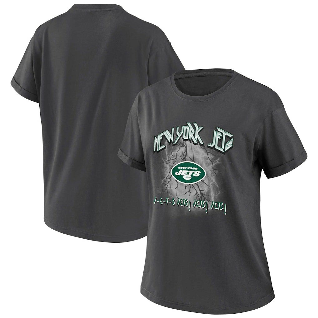 New York Jets WEAR by Erin Andrews Women's Boyfriend T-Shirt - Charcoal on sale