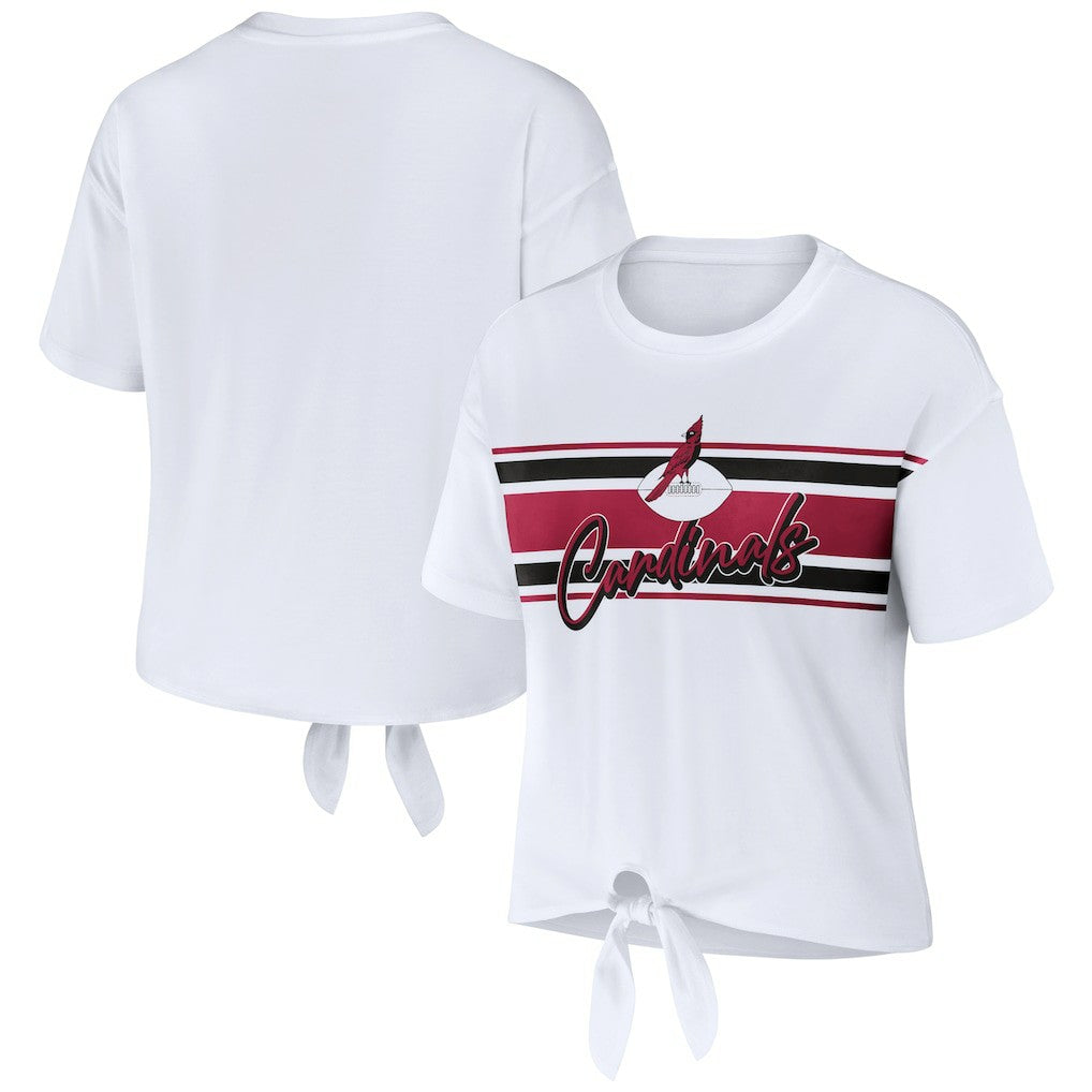 Arizona Cardinals WEAR by Erin Andrews Women's Front Tie Retro T-Shirt - White for sale
