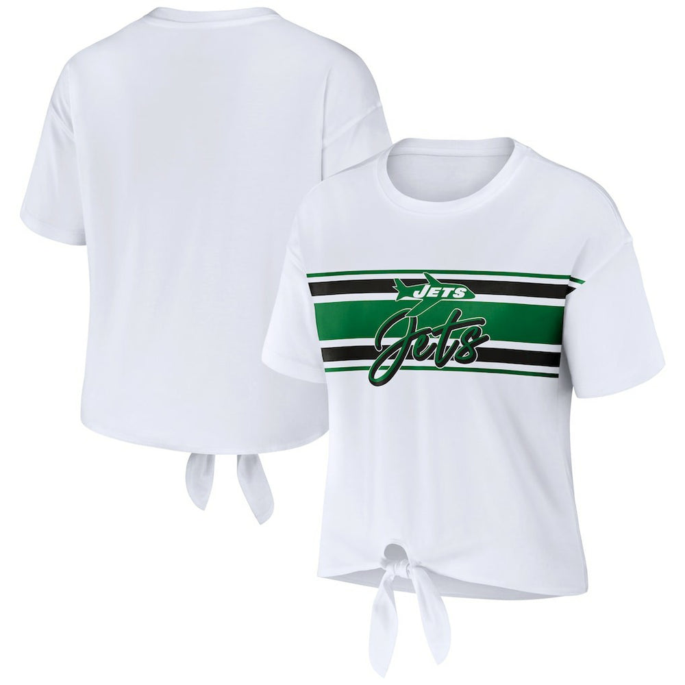 New York Jets WEAR by Erin Andrews Women's Front Tie Retro T-Shirt - White outlet
