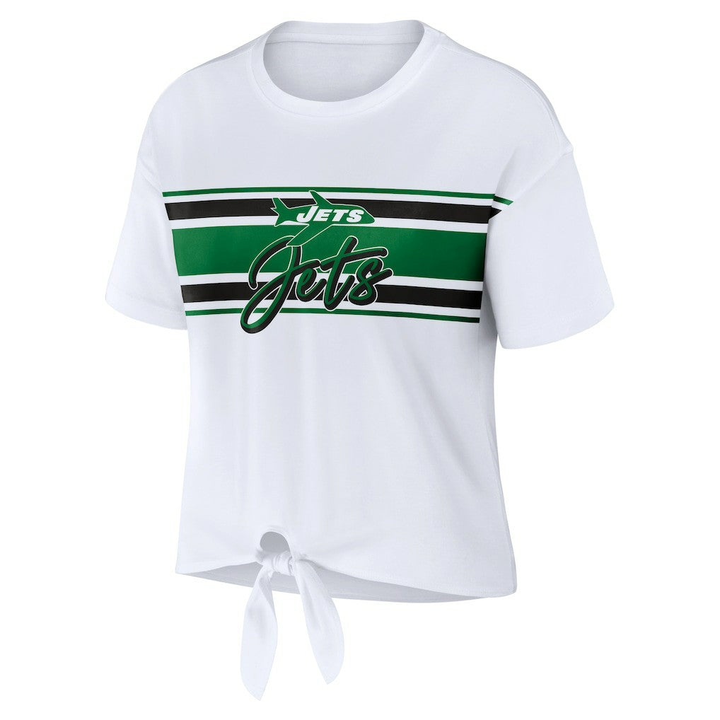 New York Jets WEAR by Erin Andrews Women's Front Tie Retro T-Shirt - White outlet