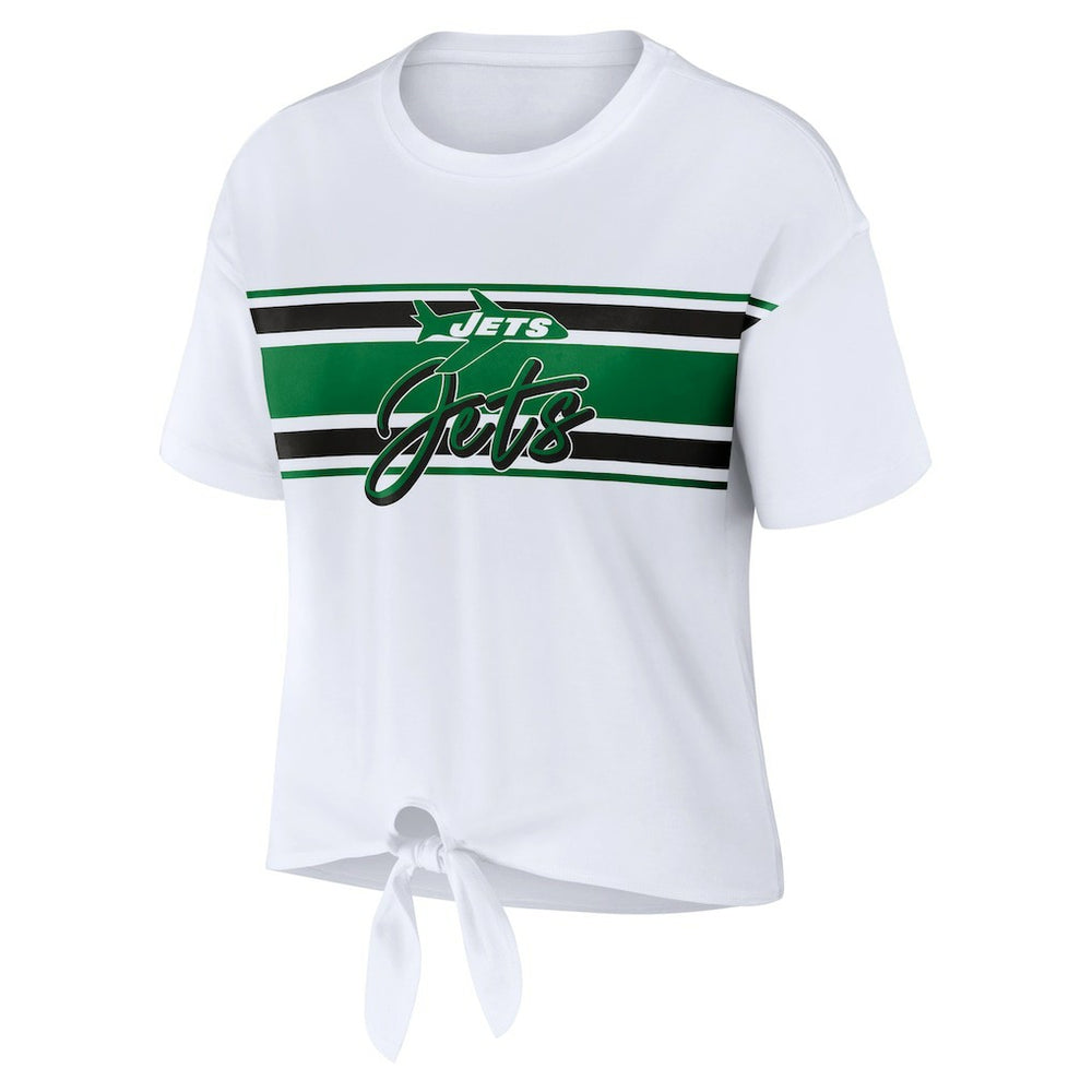 New York Jets WEAR by Erin Andrews Women's Front Tie Retro T-Shirt - White outlet