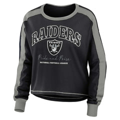 Las Vegas Raiders WEAR by Erin Andrews Women's Color Block Modest Crop Long Sleeve T-Shirt - Black/Silver outlet
