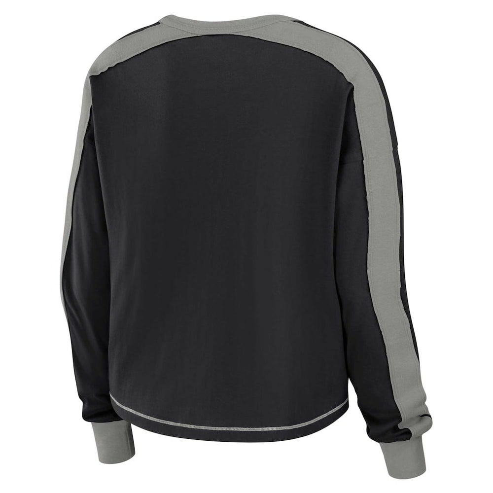 Las Vegas Raiders WEAR by Erin Andrews Women's Color Block Modest Crop Long Sleeve T-Shirt - Black/Silver outlet