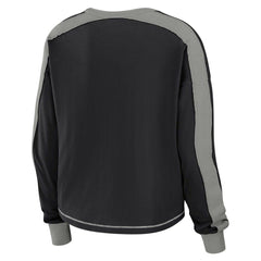 Las Vegas Raiders WEAR by Erin Andrews Women's Color Block Modest Crop Long Sleeve T-Shirt - Black/Silver outlet
