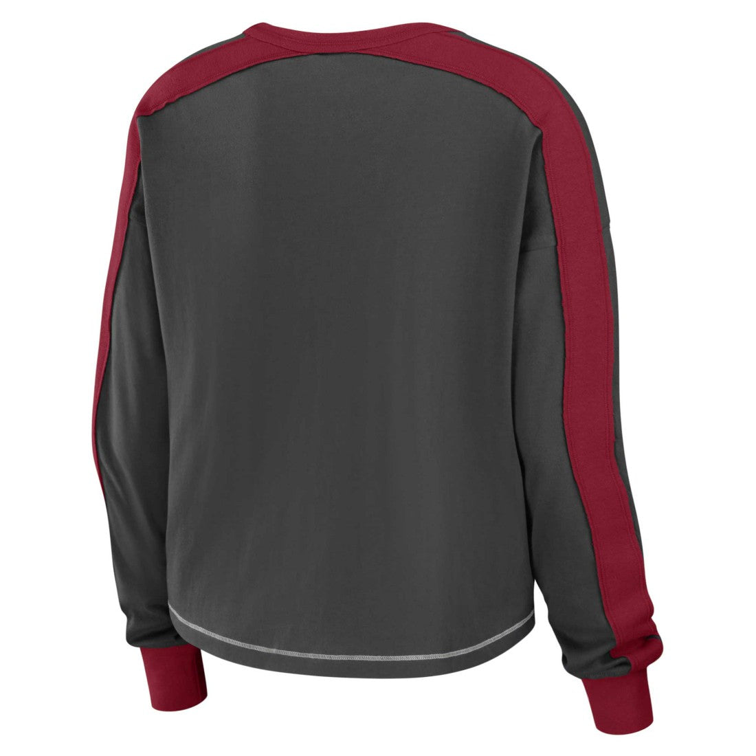 Tampa Bay Buccaneers WEAR by Erin Andrews Women's Color Block Modest Crop Long Sleeve T-Shirt - Pewter/Red for sale