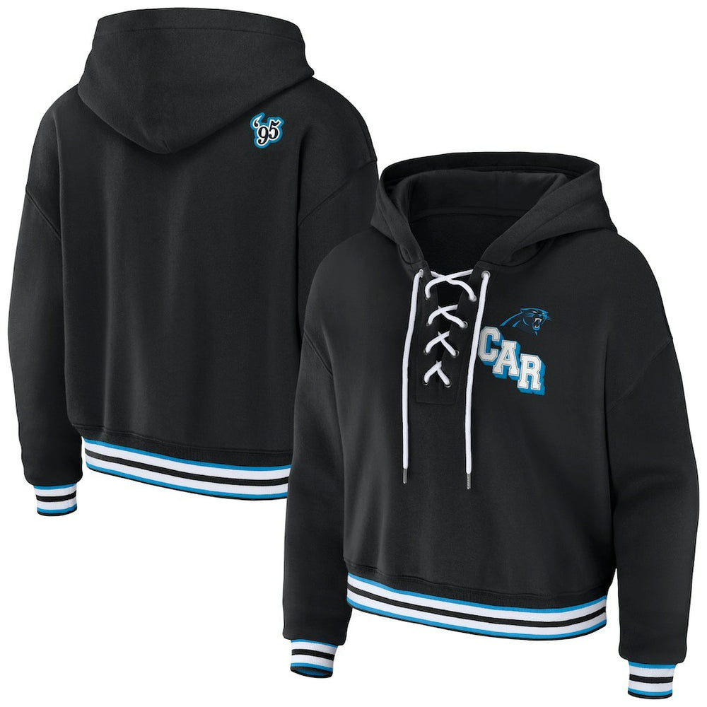 Carolina Panthers WEAR by Erin Andrews Women's Lace-Up Pullover Hoodie - Black cheap