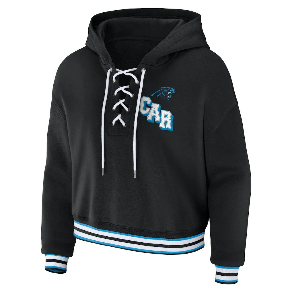 Carolina Panthers WEAR by Erin Andrews Women's Lace-Up Pullover Hoodie - Black cheap