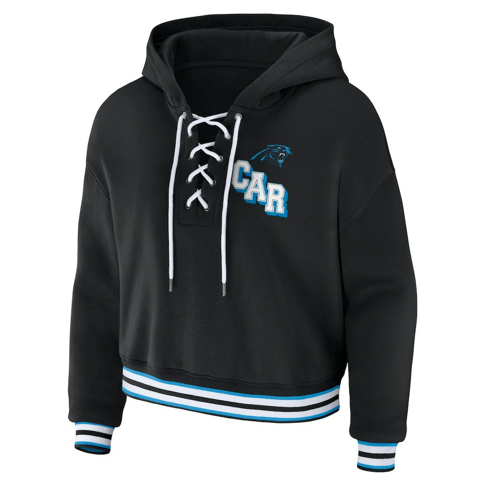 Carolina Panthers WEAR by Erin Andrews Women's Lace-Up Pullover Hoodie - Black cheap