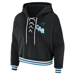 Carolina Panthers WEAR by Erin Andrews Women's Lace-Up Pullover Hoodie - Black cheap
