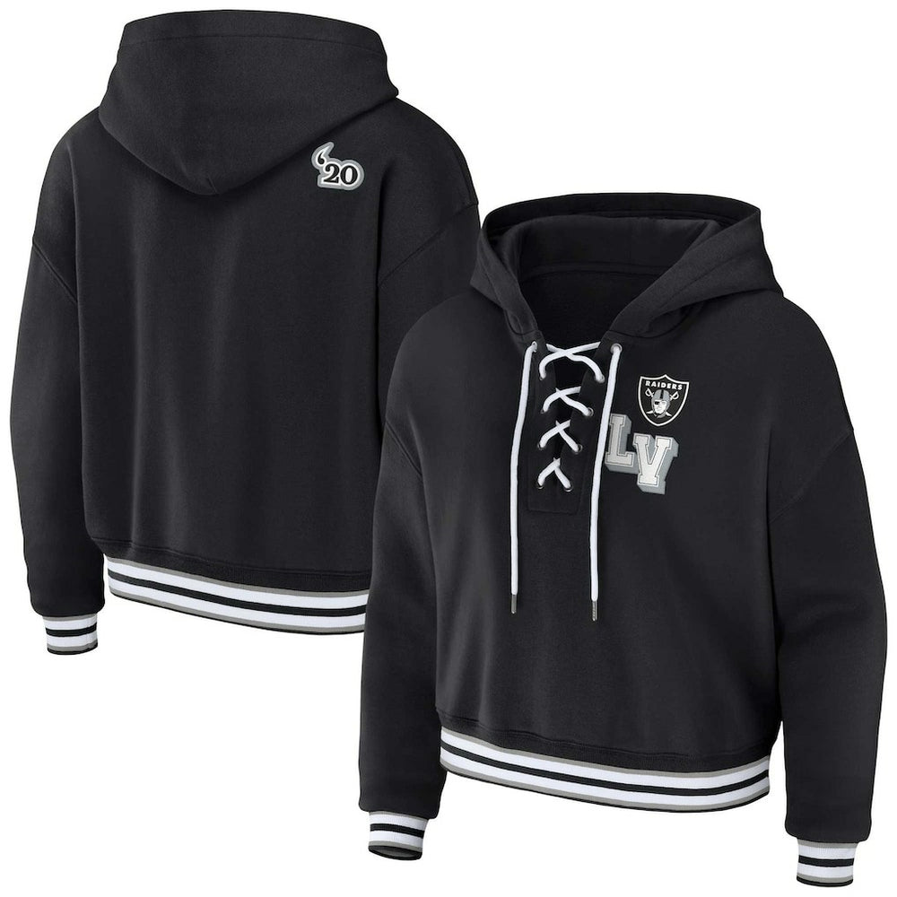 Las Vegas Raiders WEAR by Erin Andrews Women's Lace-Up Pullover Hoodie - Black discount