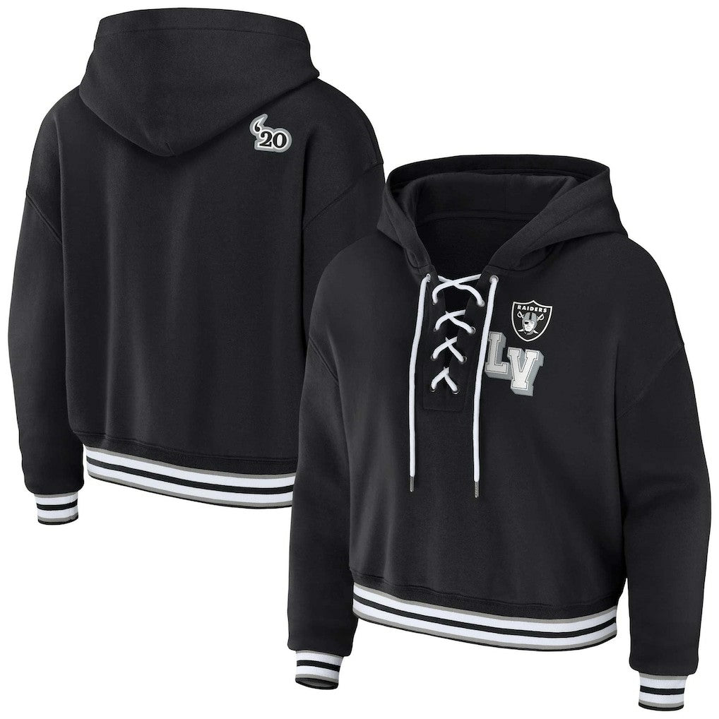 Las Vegas Raiders WEAR by Erin Andrews Women's Lace-Up Pullover Hoodie - Black discount