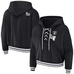Las Vegas Raiders WEAR by Erin Andrews Women's Lace-Up Pullover Hoodie - Black discount