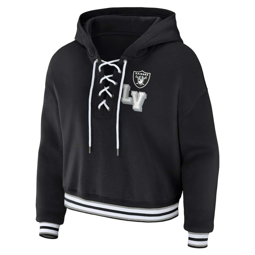 Las Vegas Raiders WEAR by Erin Andrews Women's Lace-Up Pullover Hoodie - Black discount