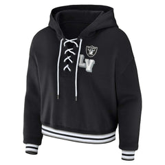Las Vegas Raiders WEAR by Erin Andrews Women's Lace-Up Pullover Hoodie - Black discount