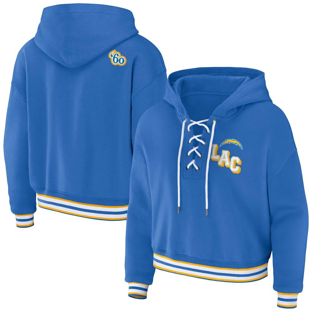 Los Angeles Chargers WEAR by Erin Andrews Women's Lace-Up Pullover Hoodie - Powder Blue sale