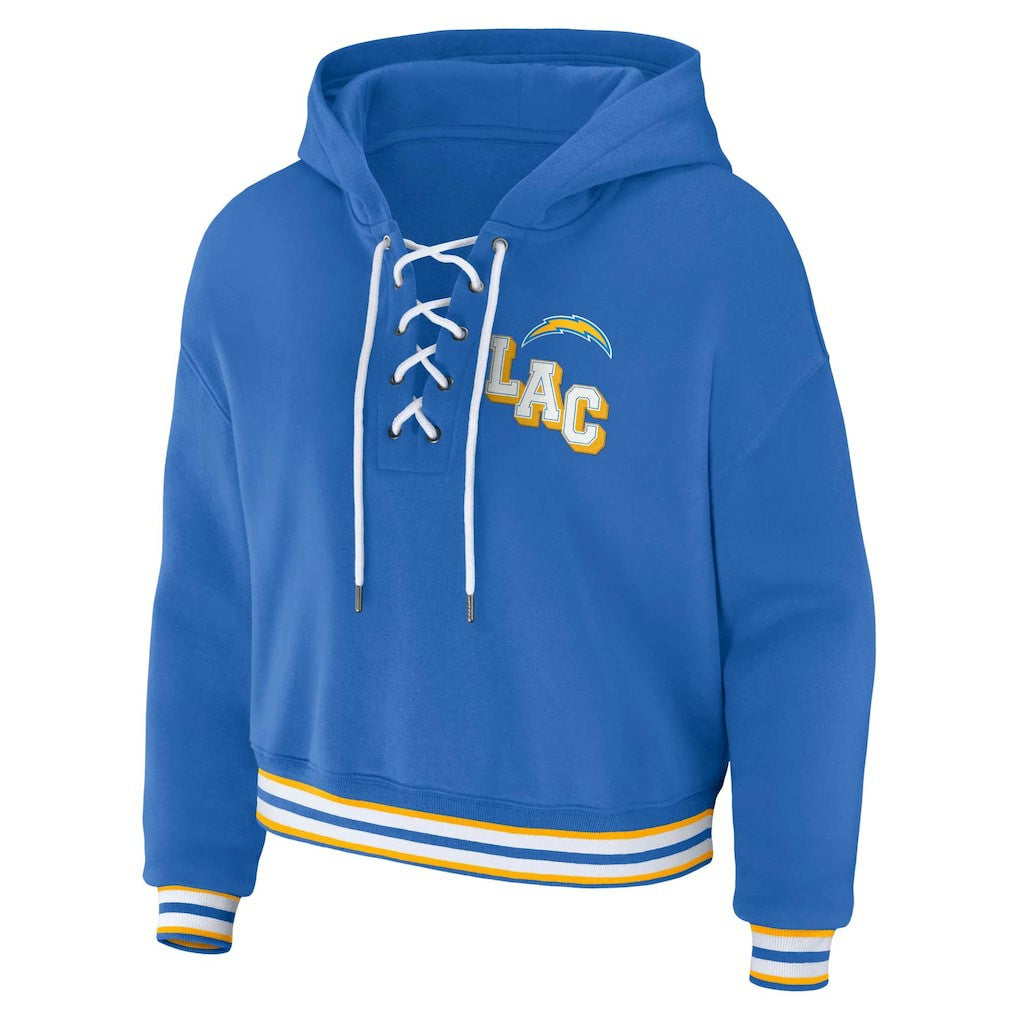 Los Angeles Chargers WEAR by Erin Andrews Women's Lace-Up Pullover Hoodie - Powder Blue sale