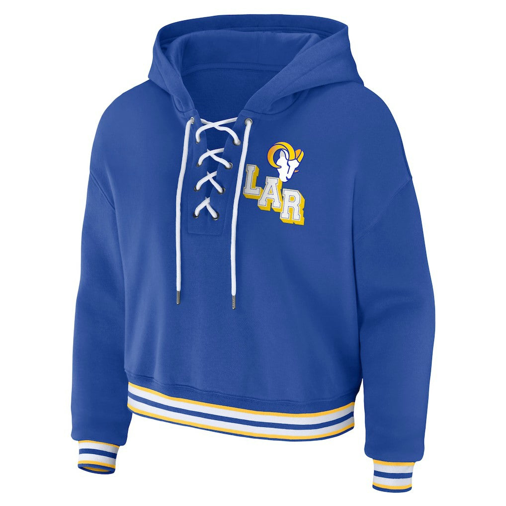 Los Angeles Rams WEAR by Erin Andrews Women's Lace-Up Pullover Hoodie - Royal outlet