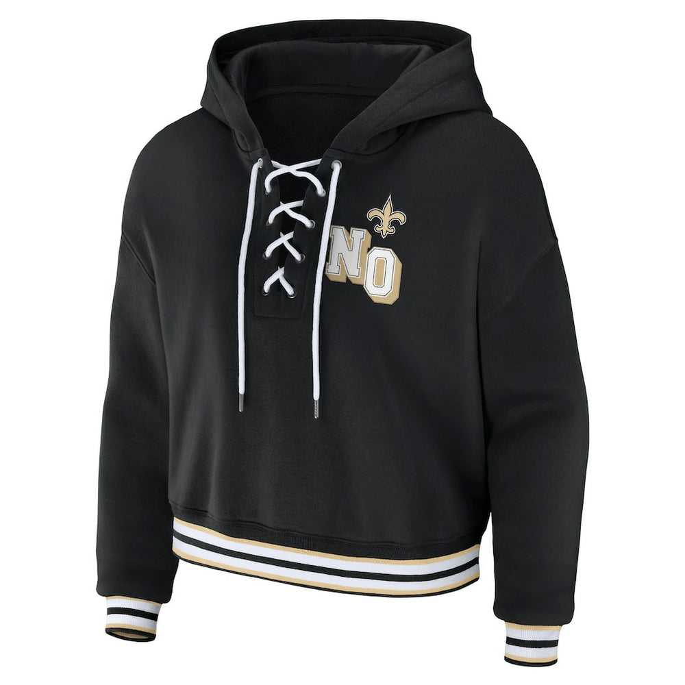 New Orleans Saints WEAR by Erin Andrews Women's Lace-Up Pullover Hoodie - Black for sale