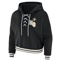 New Orleans Saints WEAR by Erin Andrews Women's Lace-Up Pullover Hoodie - Black for sale