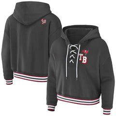 Tampa Bay Buccaneers WEAR by Erin Andrews Women's Lace-Up Pullover Hoodie - Pewter for sale