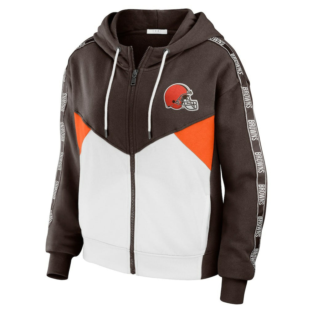 Cleveland Browns WEAR by Erin Andrews Women's Color Block Light Weight Modest Crop Full-Zip Hoodie - Brown/White online