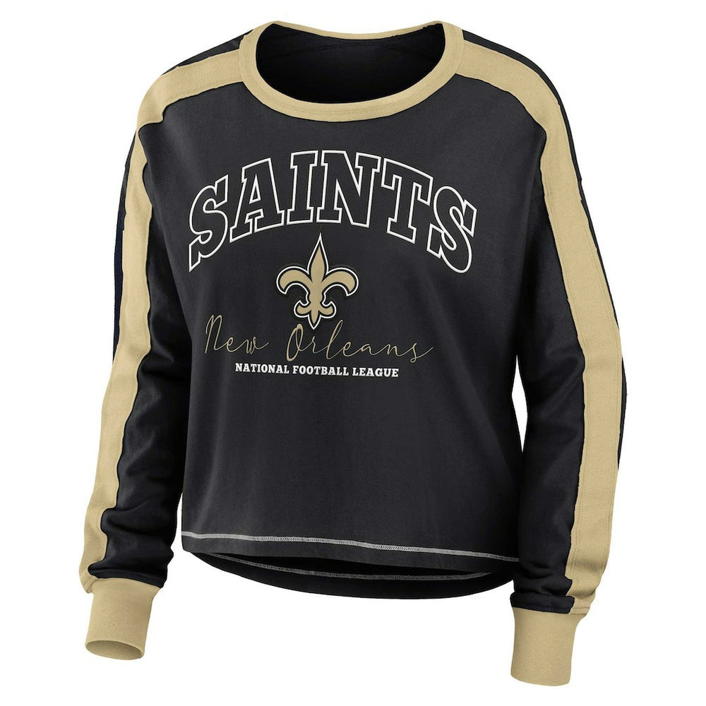 New Orleans Saints WEAR by Erin Andrews Women's Plus Size Colorblock Long Sleeve T-Shirt - Black on sale