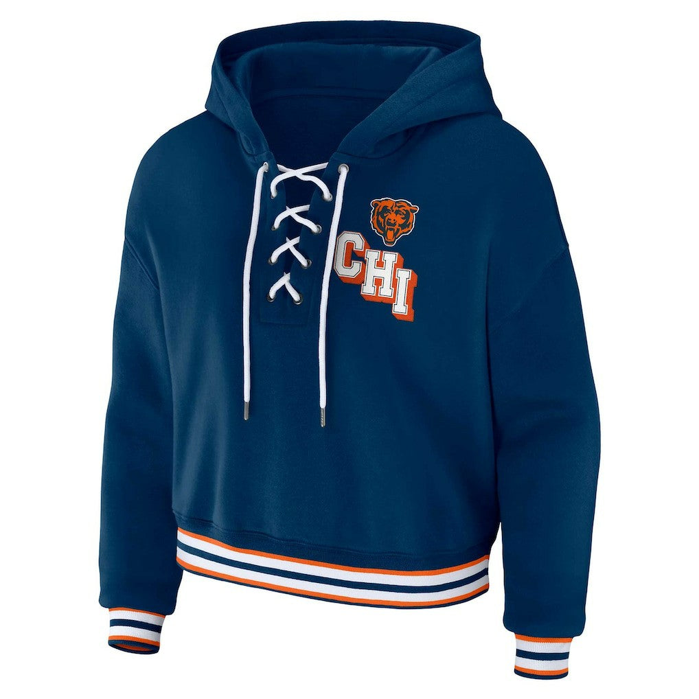 Chicago Bears WEAR by Erin Andrews Women's Plus Size Lace-Up Pullover Hoodie - Navy outlet