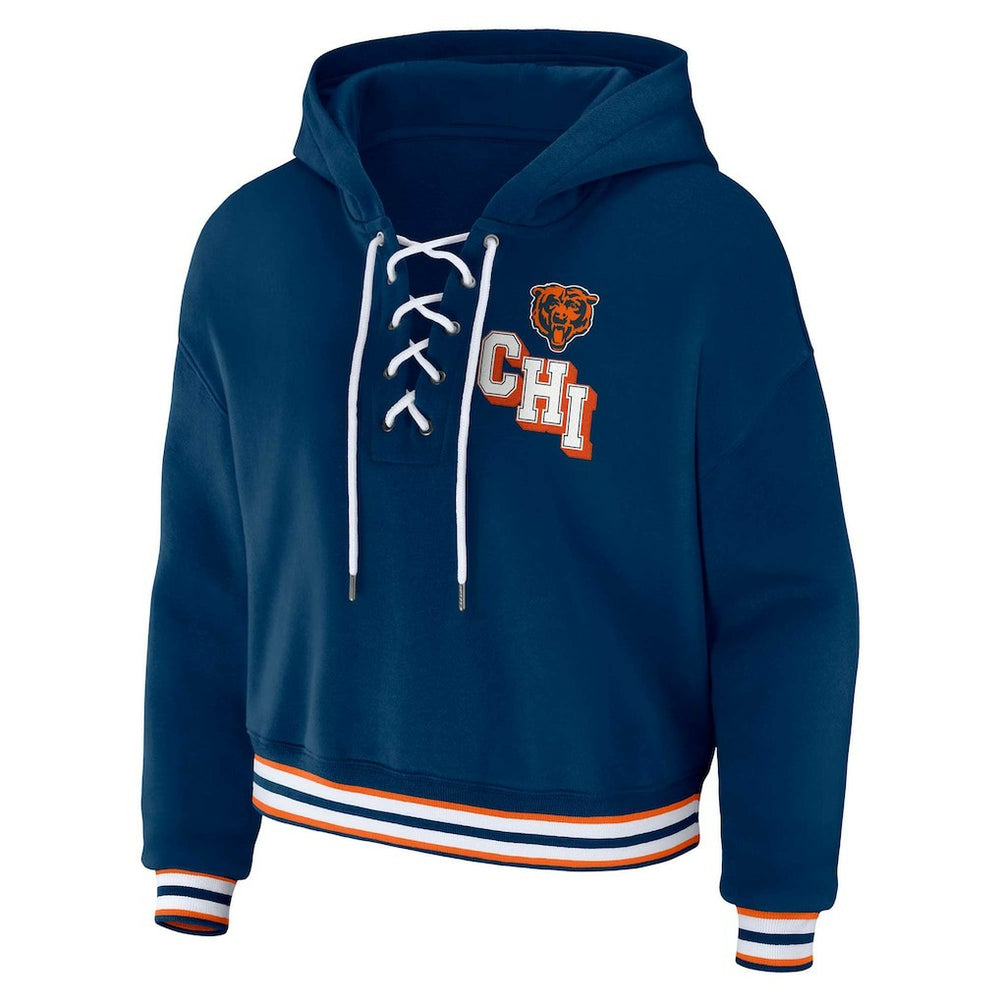 Chicago Bears WEAR by Erin Andrews Women's Plus Size Lace-Up Pullover Hoodie - Navy outlet