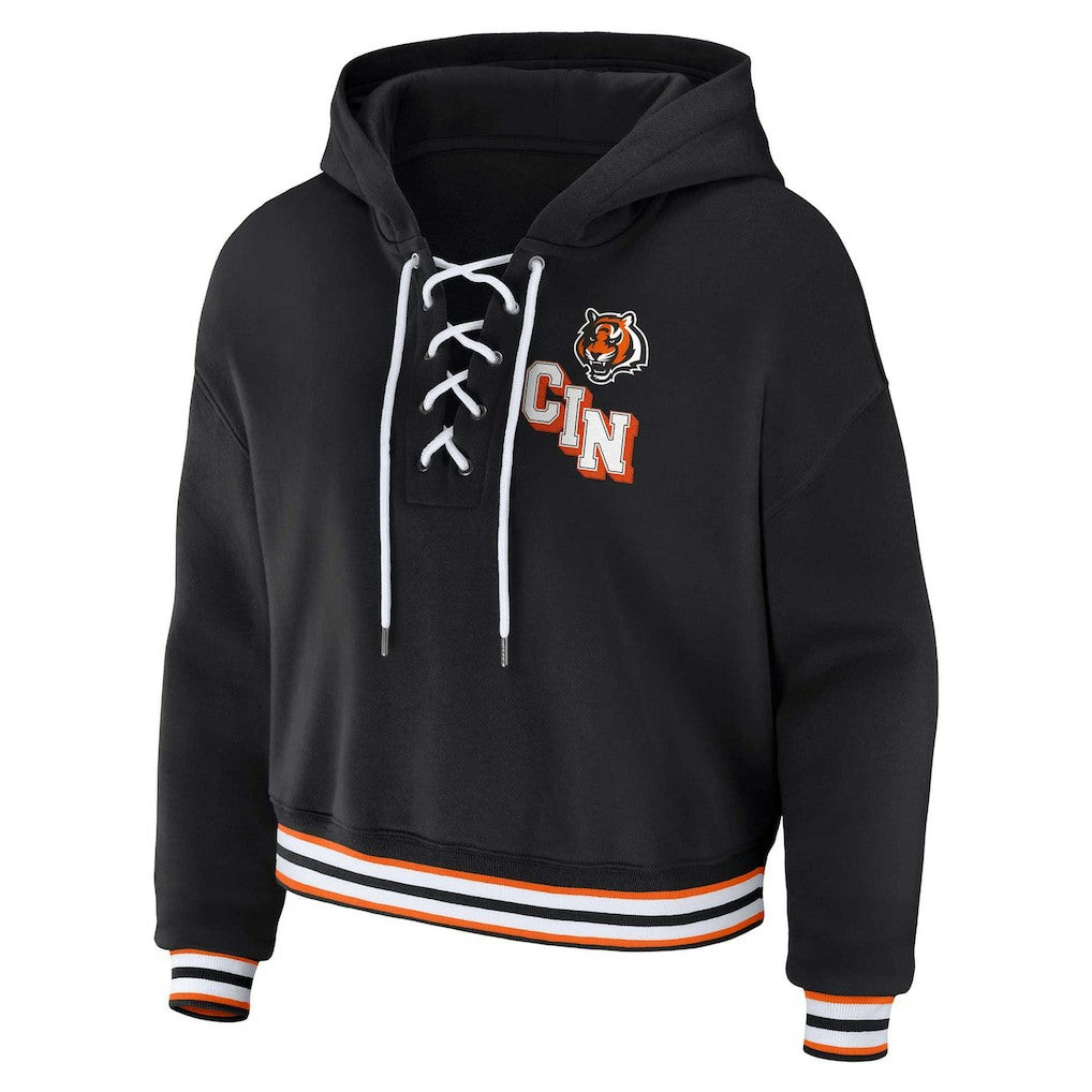 Cincinnati Bengals WEAR by Erin Andrews Women's Plus Size Lace-Up Pullover Hoodie - Black outlet