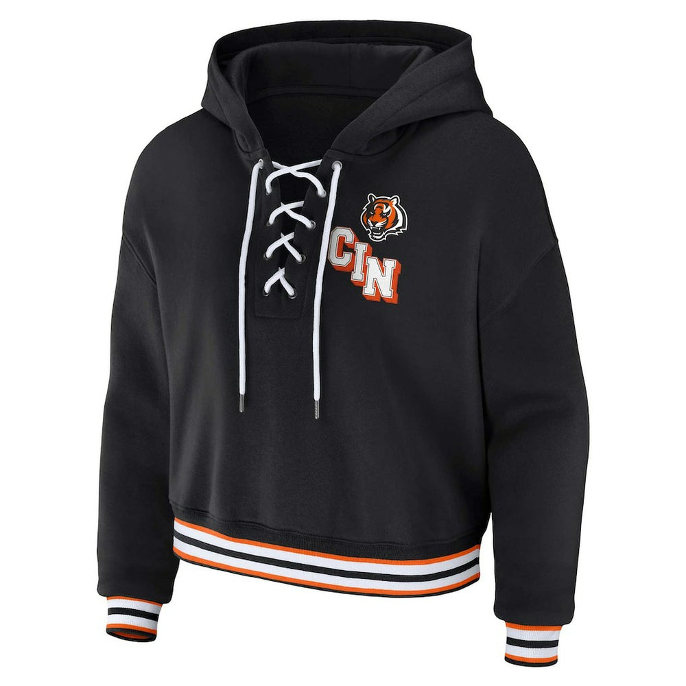 Cincinnati Bengals WEAR by Erin Andrews Women's Plus Size Lace-Up Pullover Hoodie - Black outlet