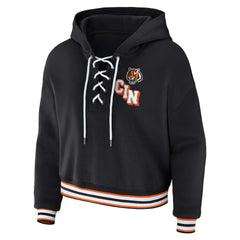 Cincinnati Bengals WEAR by Erin Andrews Women's Plus Size Lace-Up Pullover Hoodie - Black outlet