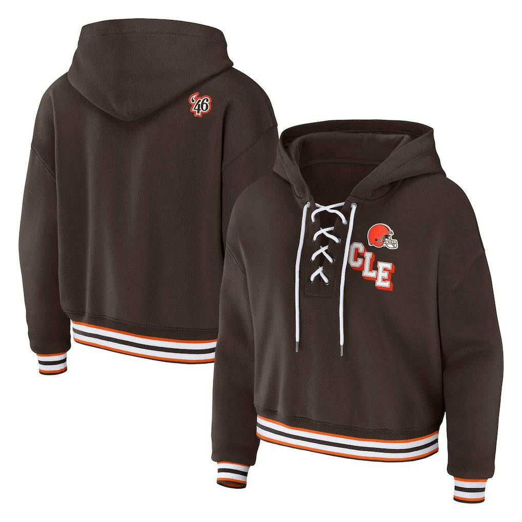 Cleveland Browns WEAR by Erin Andrews Women's Plus Size Lace-Up Pullover Hoodie - Brown cheap