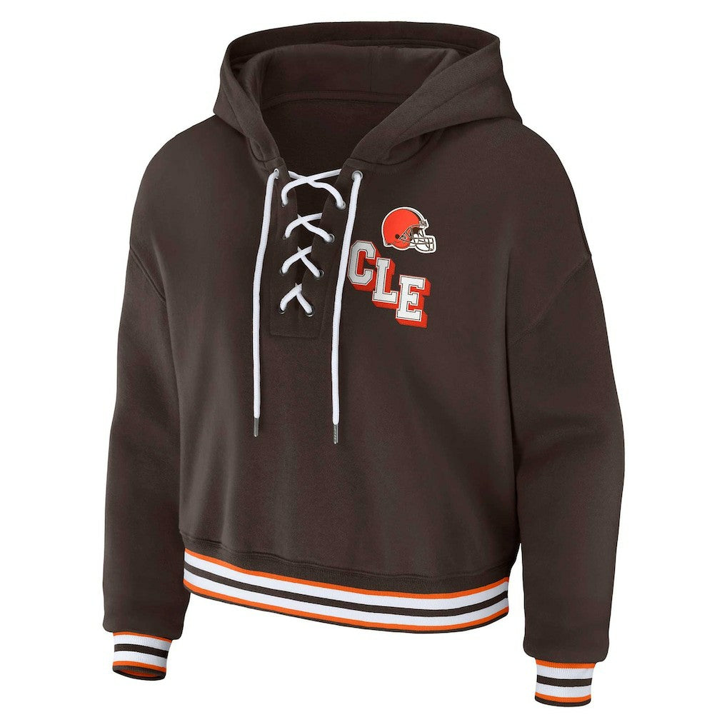 Cleveland Browns WEAR by Erin Andrews Women's Plus Size Lace-Up Pullover Hoodie - Brown cheap