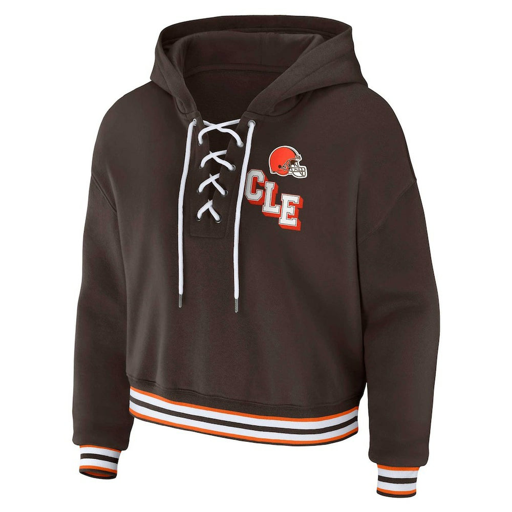 Cleveland Browns WEAR by Erin Andrews Women's Plus Size Lace-Up Pullover Hoodie - Brown cheap