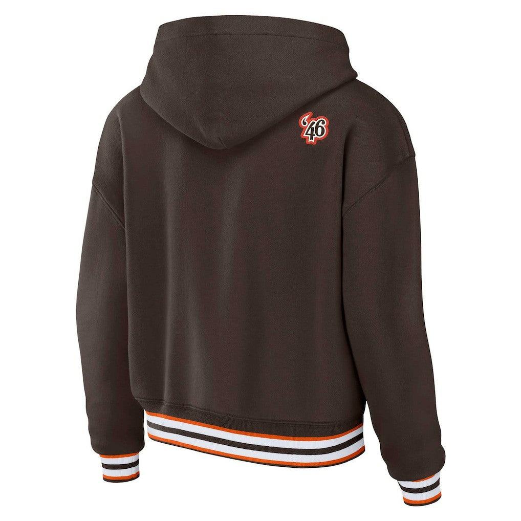 Cleveland Browns WEAR by Erin Andrews Women's Plus Size Lace-Up Pullover Hoodie - Brown cheap