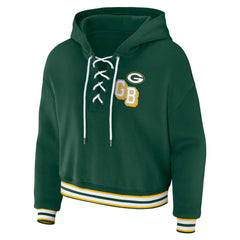 Green Bay Packers WEAR by Erin Andrews Women's Plus Size Lace-Up Pullover Hoodie - Green on sale