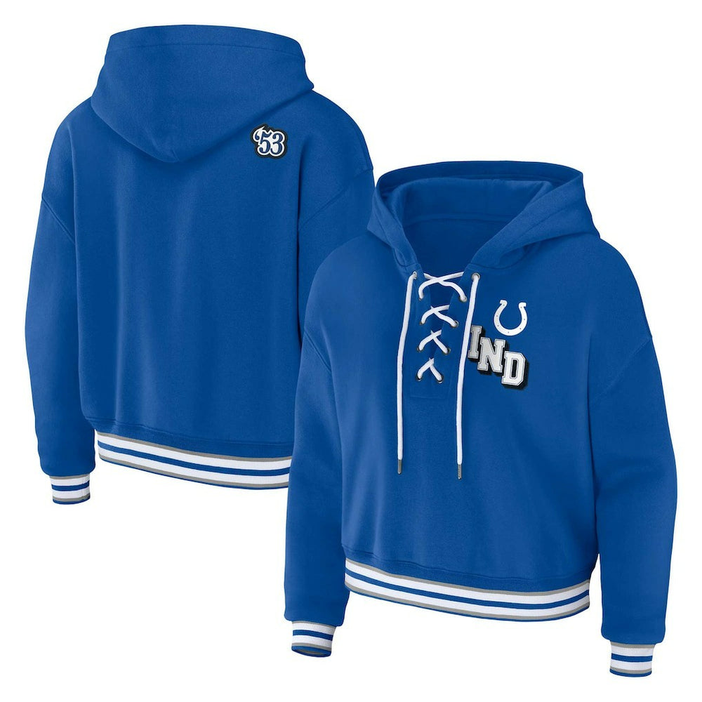 Indianapolis Colts WEAR by Erin Andrews Women's Plus Size Lace-Up Pullover Hoodie - Royal cheap