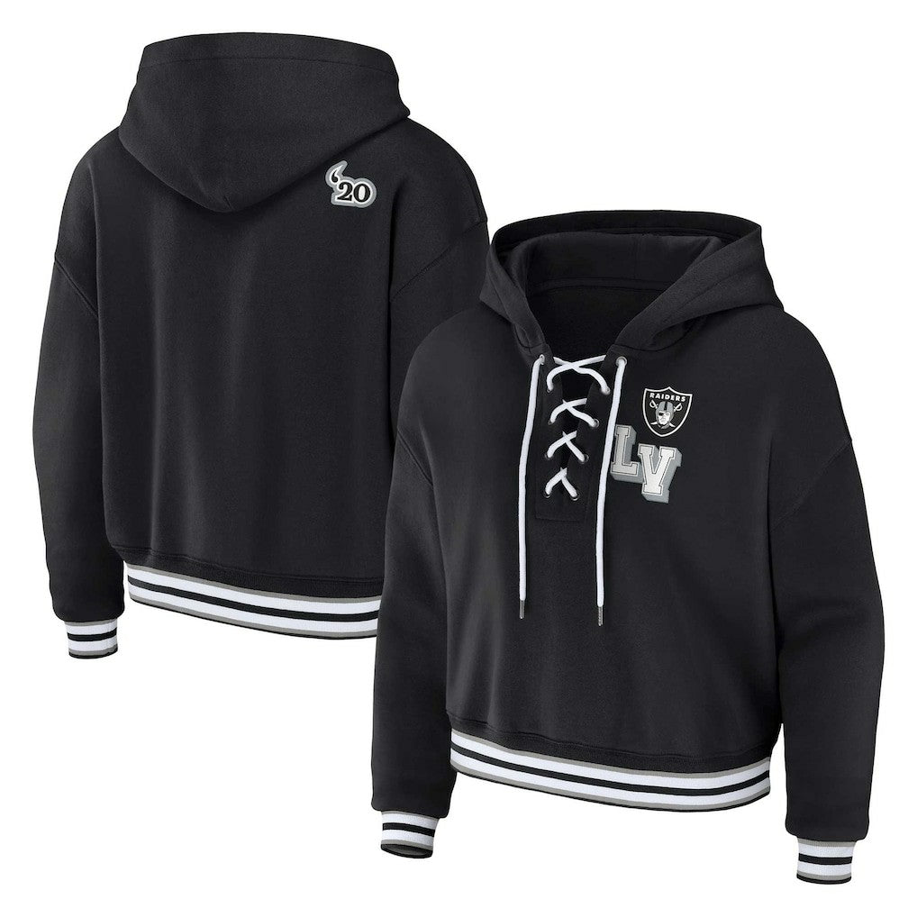 Las Vegas Raiders WEAR by Erin Andrews Women's Plus Size Lace-Up Pullover Hoodie - Black online