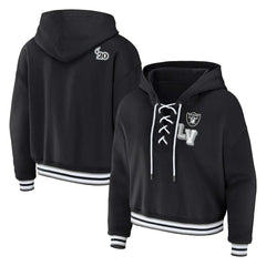 Las Vegas Raiders WEAR by Erin Andrews Women's Plus Size Lace-Up Pullover Hoodie - Black online