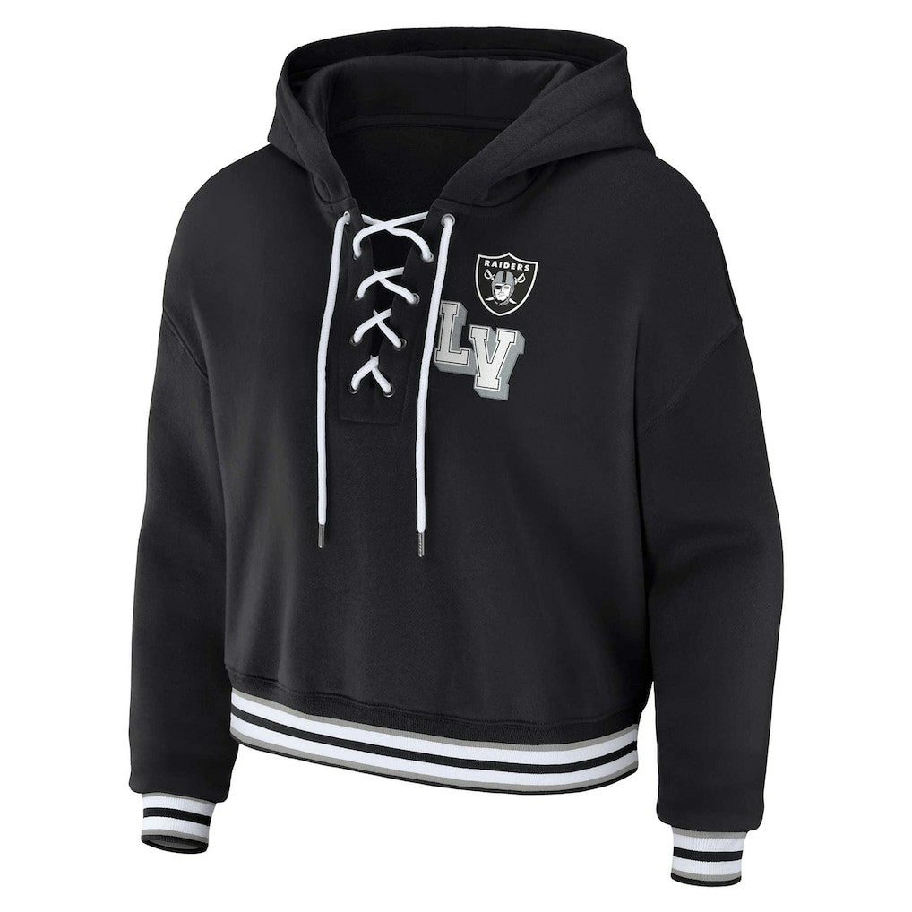 Las Vegas Raiders WEAR by Erin Andrews Women's Plus Size Lace-Up Pullover Hoodie - Black online