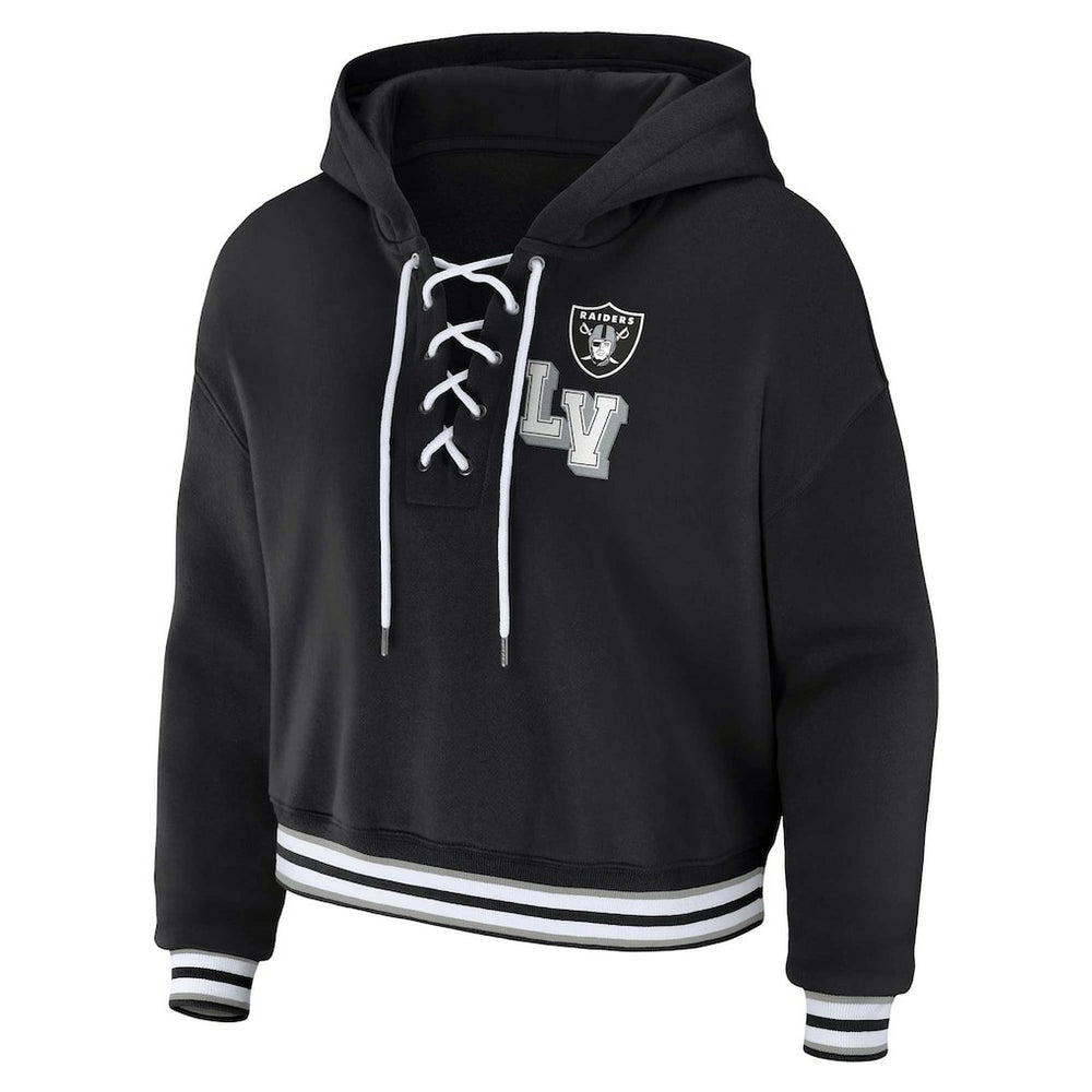 Las Vegas Raiders WEAR by Erin Andrews Women's Plus Size Lace-Up Pullover Hoodie - Black online