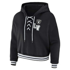 Las Vegas Raiders WEAR by Erin Andrews Women's Plus Size Lace-Up Pullover Hoodie - Black online