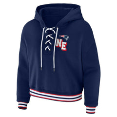 New England Patriots WEAR by Erin Andrews Women's Plus Size Lace-Up Pullover Hoodie - Navy online