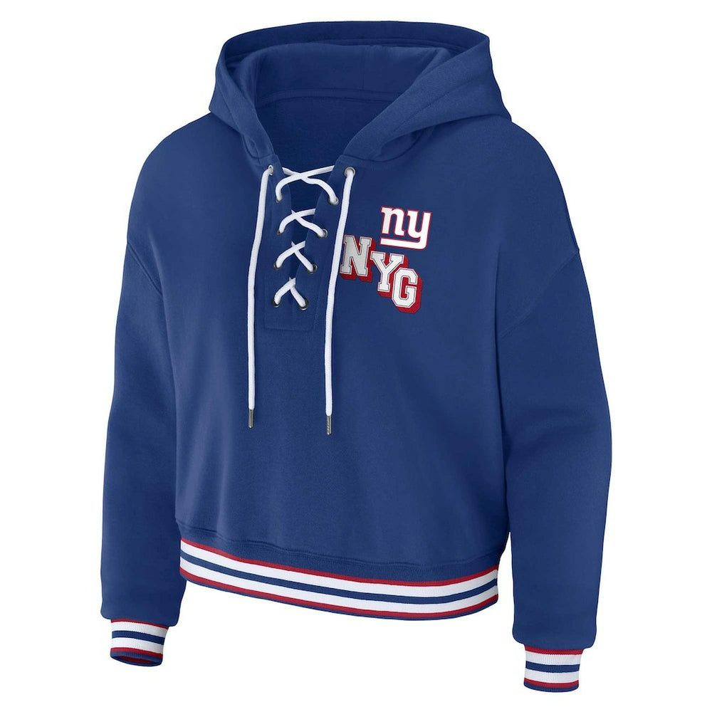 New York Giants WEAR by Erin Andrews Women's Plus Size Lace-Up Pullover Hoodie - Royal cheap