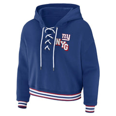 New York Giants WEAR by Erin Andrews Women's Plus Size Lace-Up Pullover Hoodie - Royal cheap
