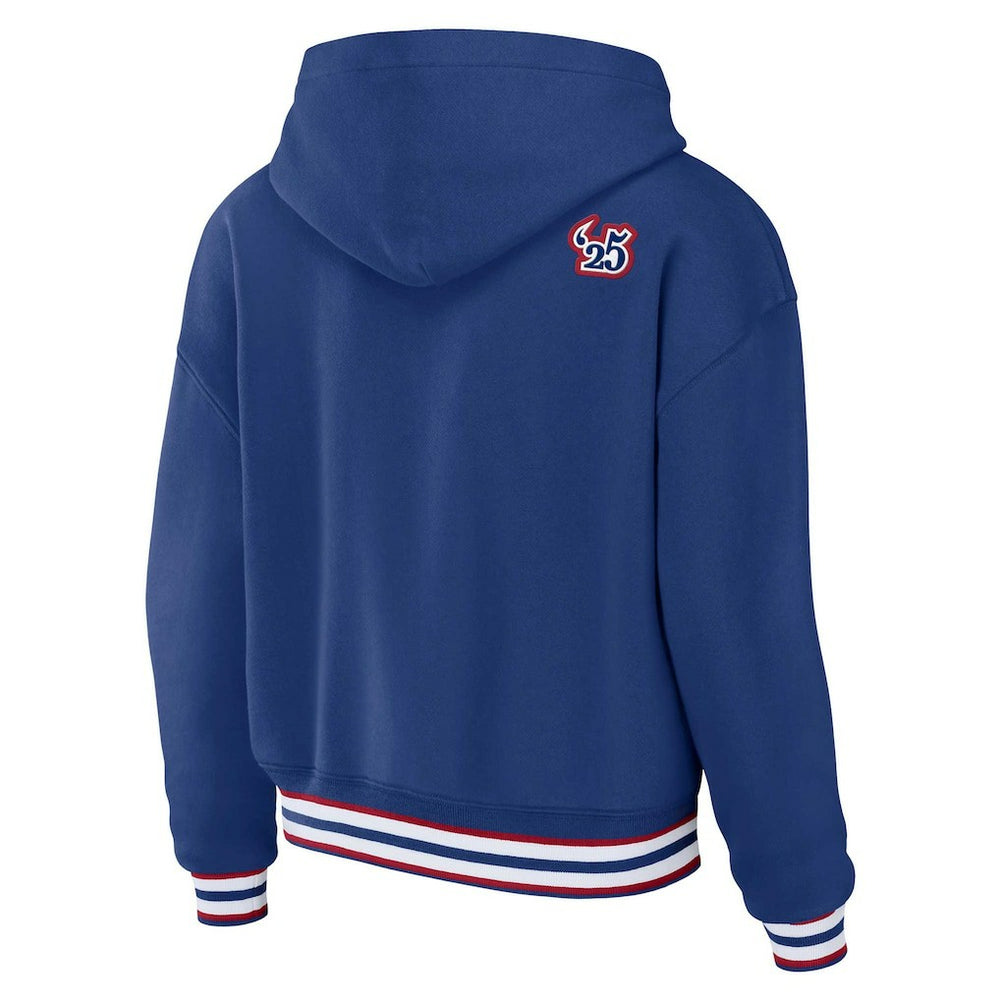 New York Giants WEAR by Erin Andrews Women's Plus Size Lace-Up Pullover Hoodie - Royal cheap