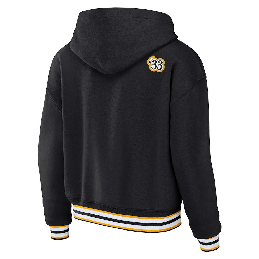 Pittsburgh Steelers WEAR by Erin Andrews Women's Plus Size Lace-Up Pullover Hoodie - Black sale