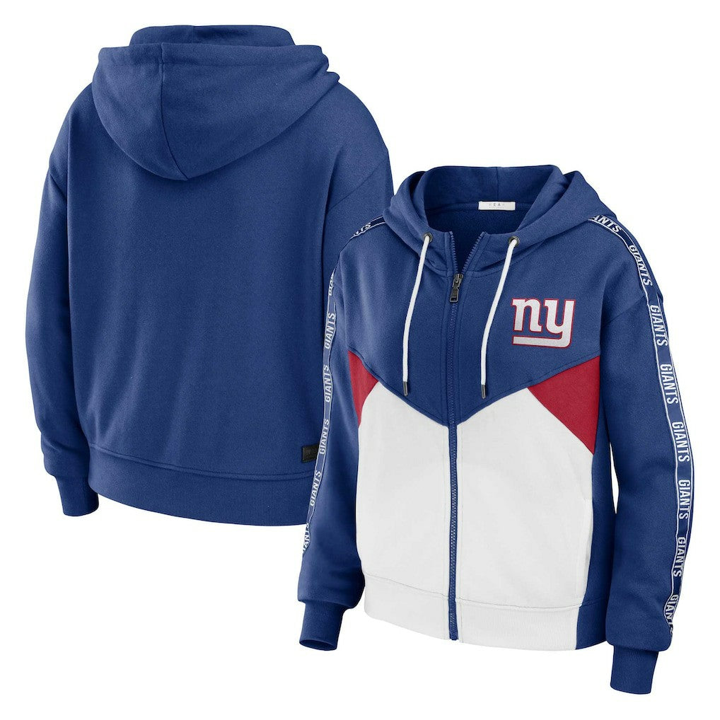 New York Giants WEAR by Erin Andrews Women's Plus Size Color Block Full-Zip Hoodie - Royal/White on sale